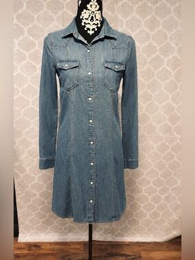 GAP 1969 Premium Denim Western shirt dress with snap buttons size XXS
